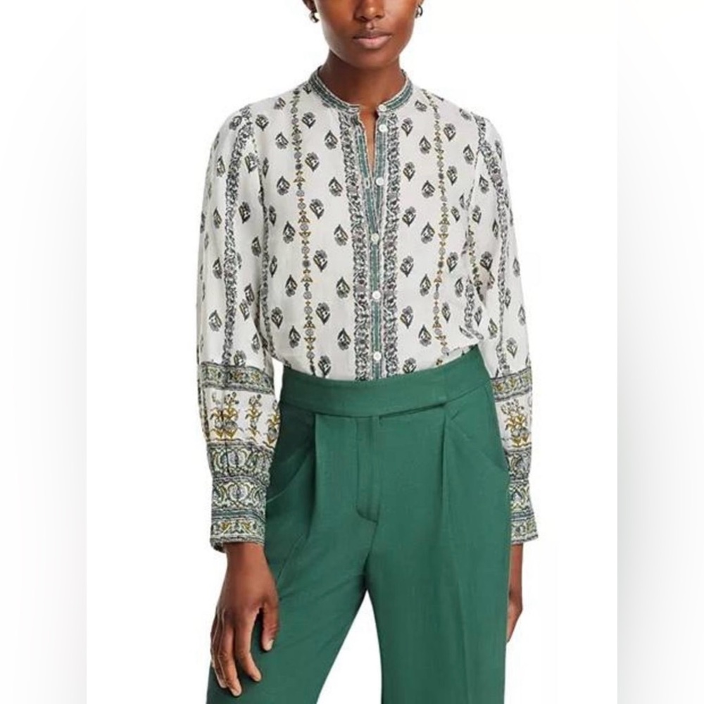 Women's Veronica Beard Thorp Printed Blouse Size 2 Lightweight Boho Button Down